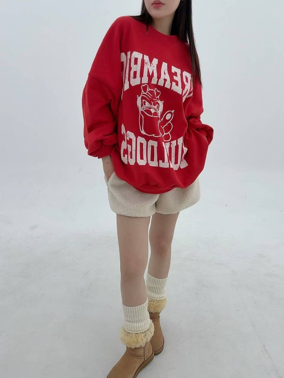 12A111 後橫條長版大學T(內磨毛)