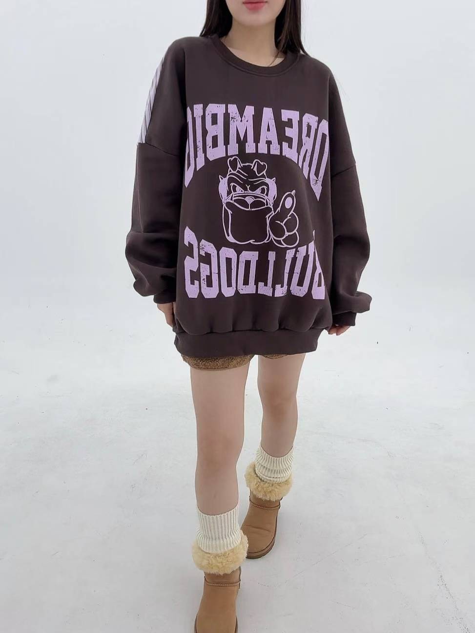 12A111 後橫條長版大學T(內磨毛)