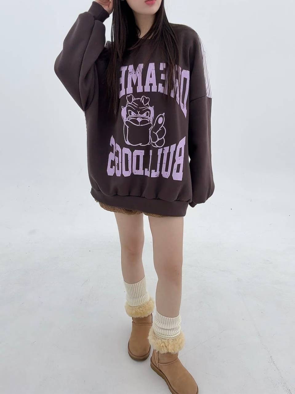 12A111 後橫條長版大學T(內磨毛)