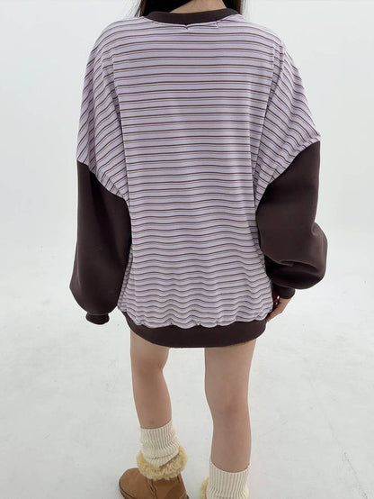 12A111 後橫條長版大學T(內磨毛)