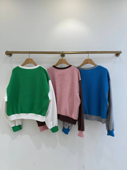 12A101 背後異材質配色大學T(內磨毛)