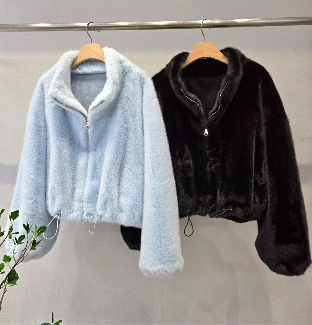 12A209 短版拉鍊皮草外套