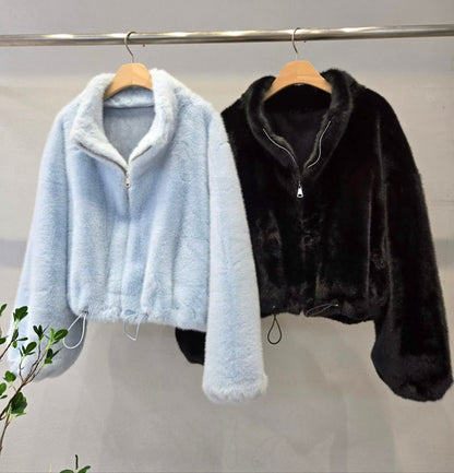 12A209 短版拉鍊皮草外套
