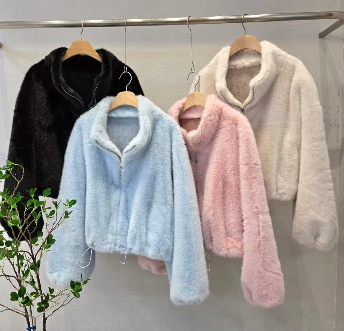 12A209 短版拉鍊皮草外套