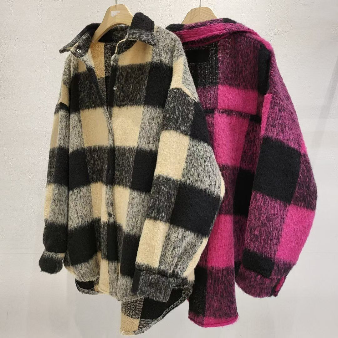 12A203 毛料格紋長版襯衫外套