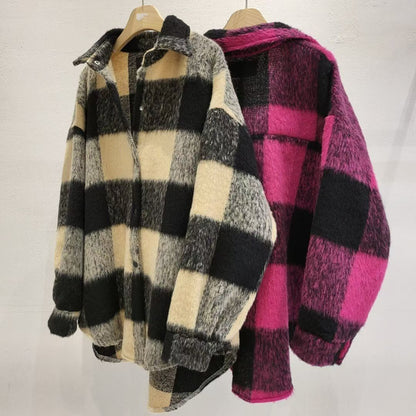 12A203 毛料格紋長版襯衫外套