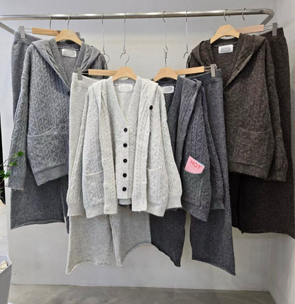 12A206 麻花紋連帽外套+背心+長寬褲毛料套裝