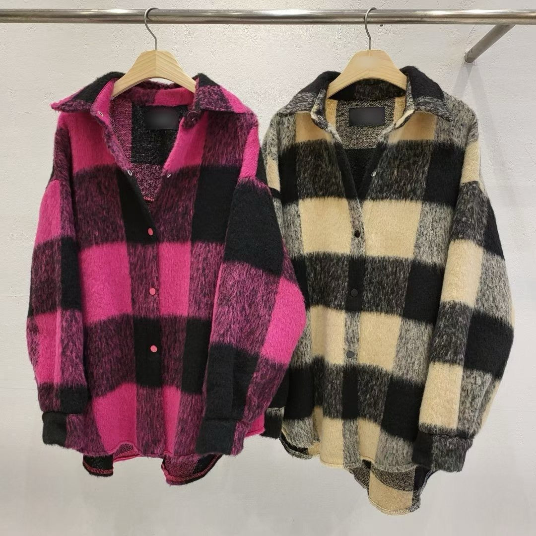 12A203 毛料格紋長版襯衫外套