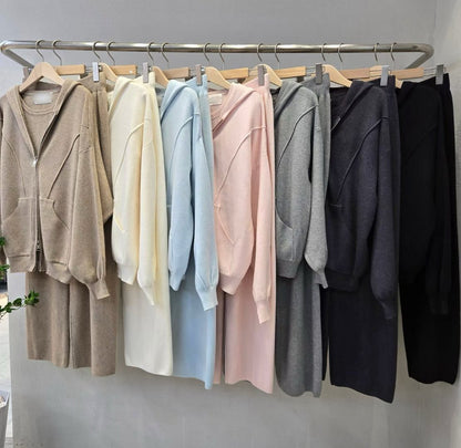 12A202 針織短袖+鬆緊腰長褲+連帽外套