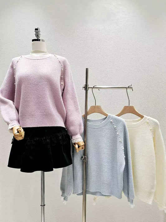 12B203 肩膀珍珠接袖毛衣