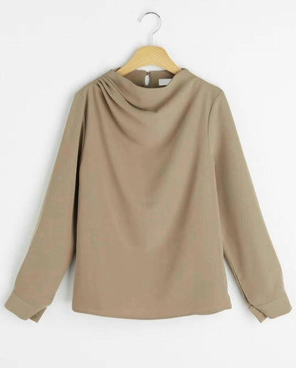 12C106 立領肩抓褶雪紡上衣