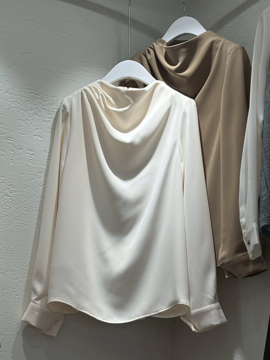 12C106 立領肩抓褶雪紡上衣