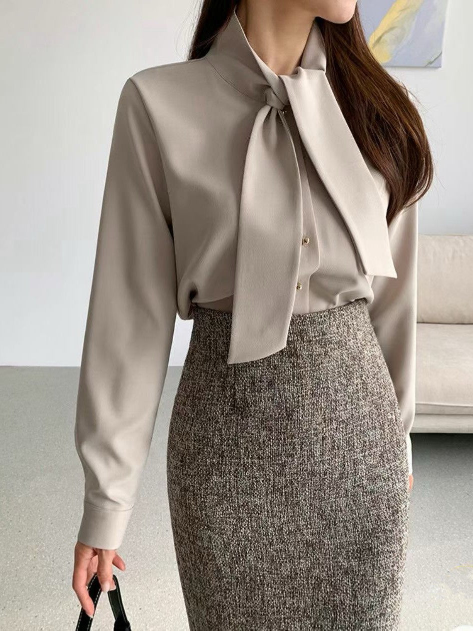 12C113 領巾金釦雪紡上衣