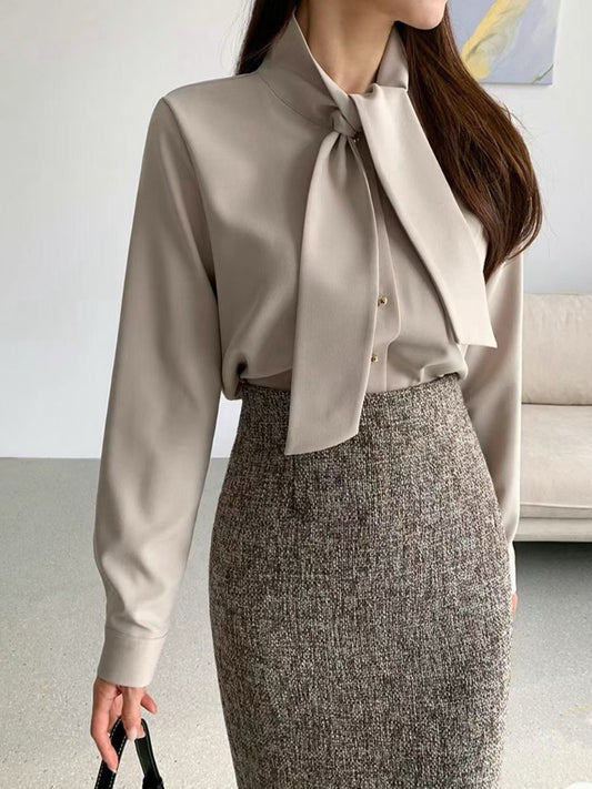 12C113 領巾金釦雪紡上衣