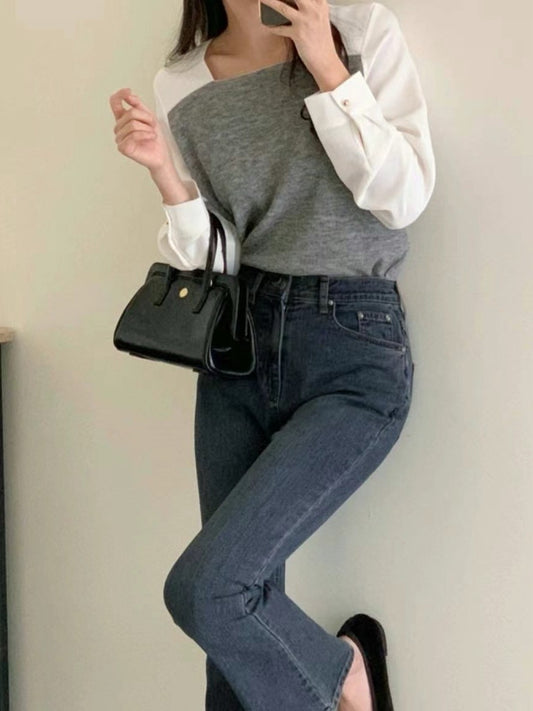 12C115 異材質方領雪紡上衣