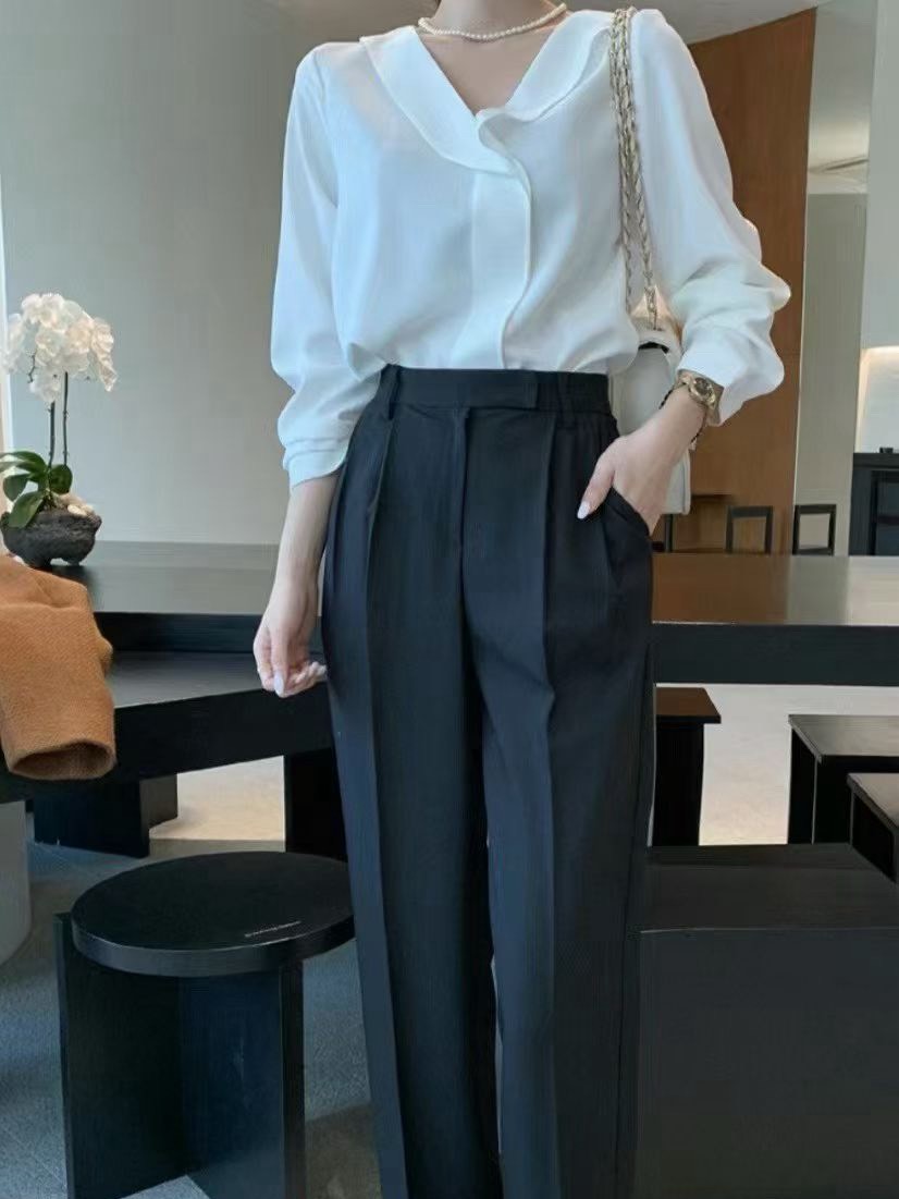 12C117 反摺V領雪紡上衣