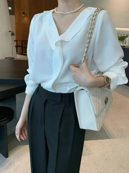 12C117 反摺V領雪紡上衣