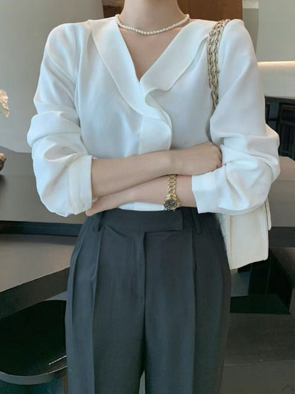 12C117 反摺V領雪紡上衣