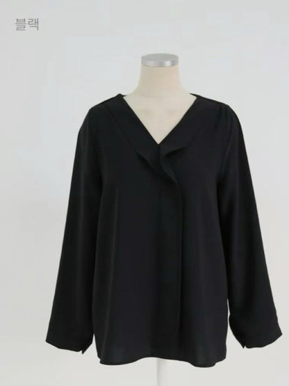 12C117 反摺V領雪紡上衣