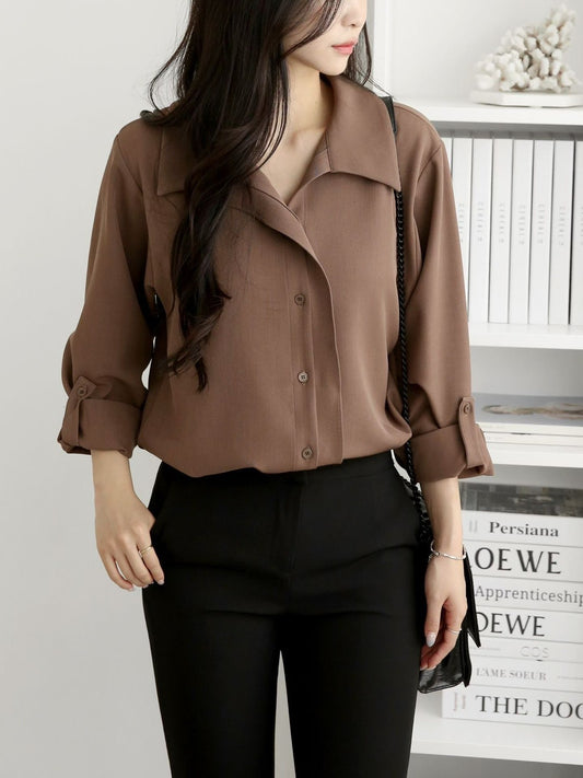 12C105 雙層排扣雪紡襯衫