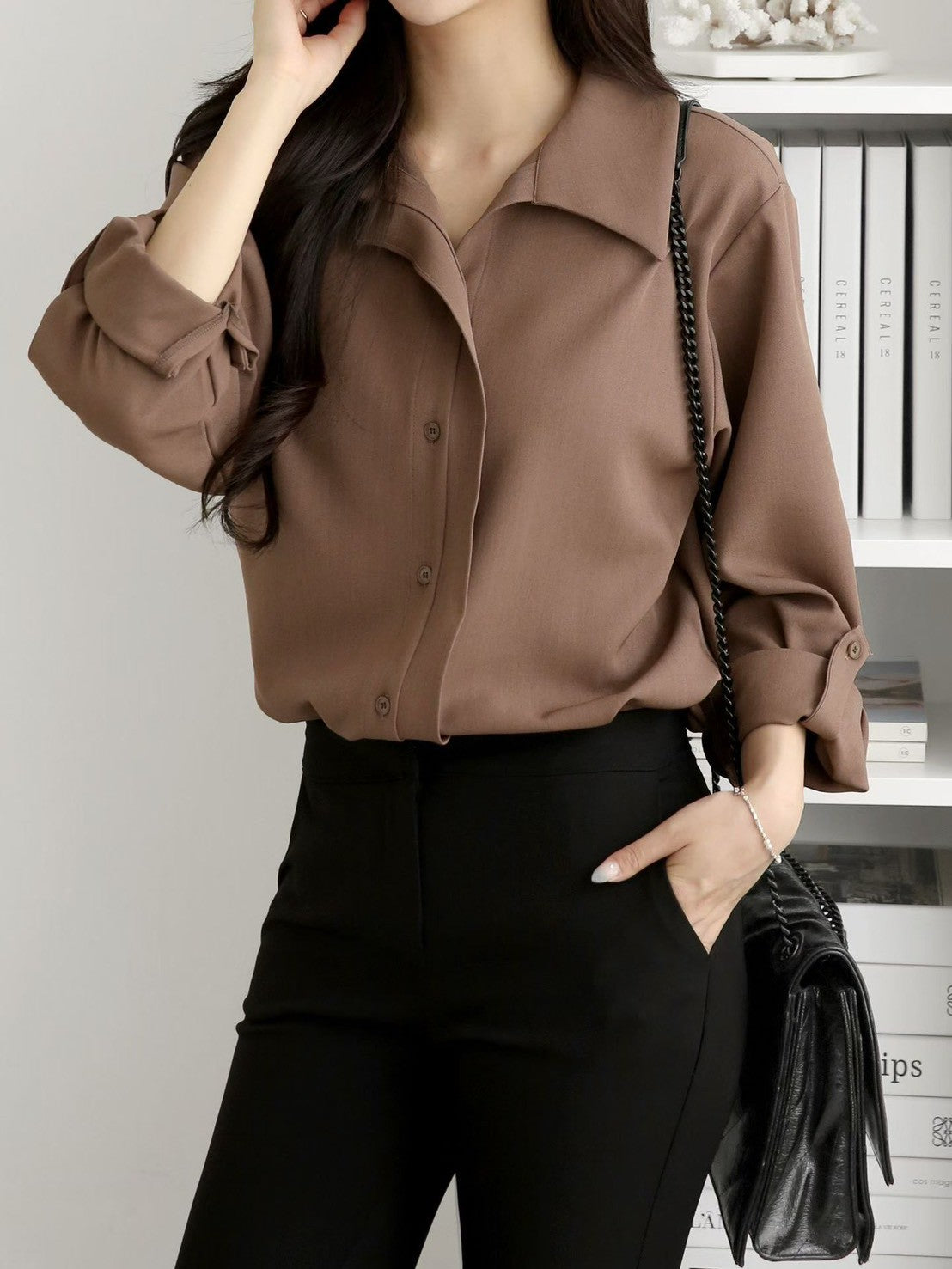 12C105 雙層排扣雪紡襯衫