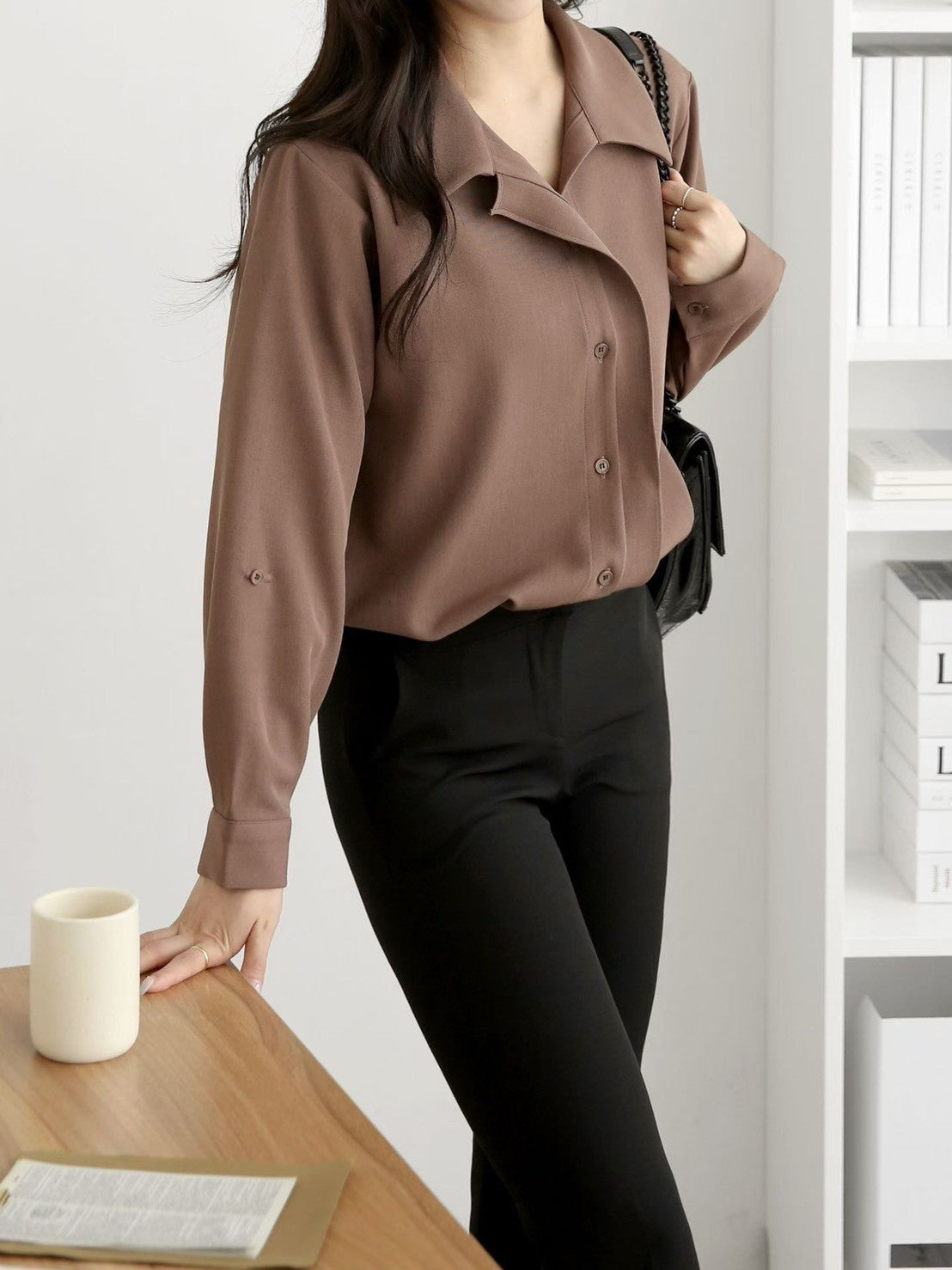 12C105 雙層排扣雪紡襯衫