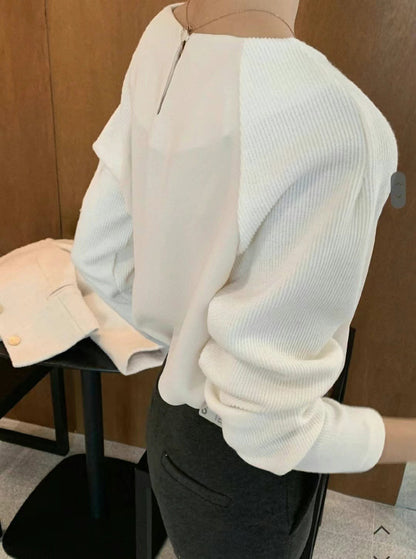 12C103 異材質接袖雪紡上衣