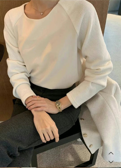 12C103 異材質接袖雪紡上衣