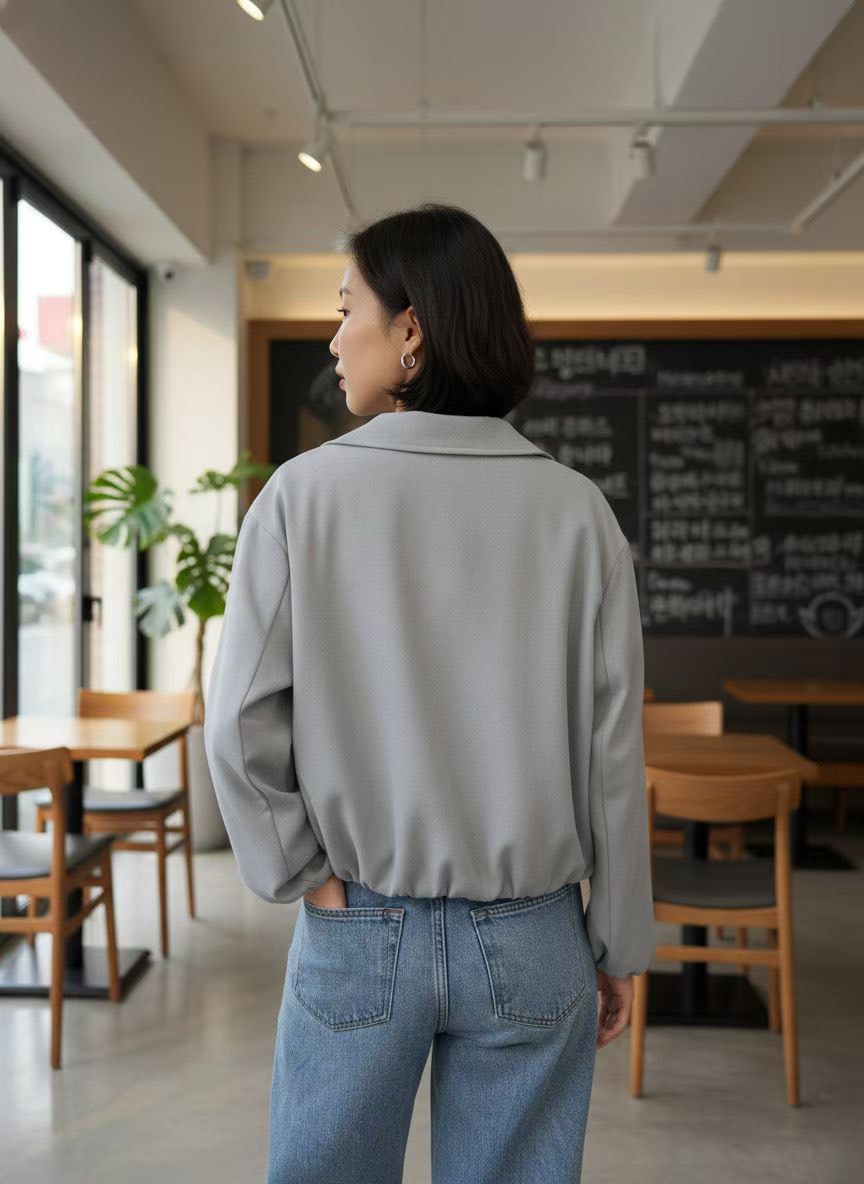 12C107 領子挺西裝料拉鍊外套