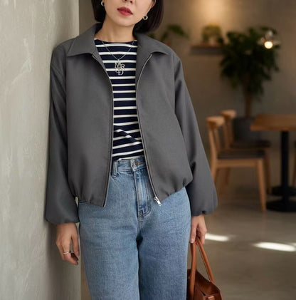 12C107 領子挺西裝料拉鍊外套