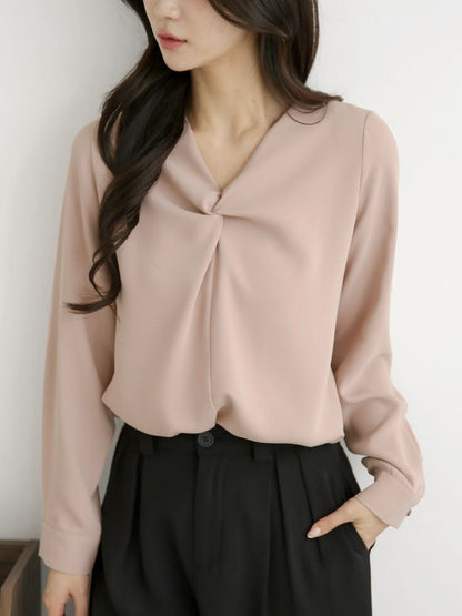 12C109 前襟抓褶V領雪紡上衣