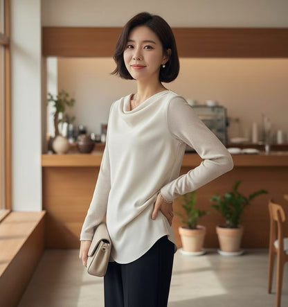 12C111 垂墜圓領雙層雪紡上衣