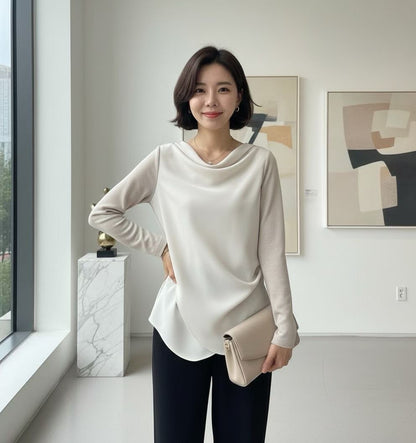 12C111 垂墜圓領雙層雪紡上衣