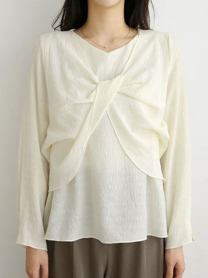12C112 前襟扭結壓紋雪紡上衣