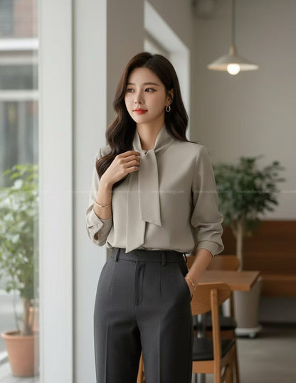 12C113 領巾金釦雪紡上衣