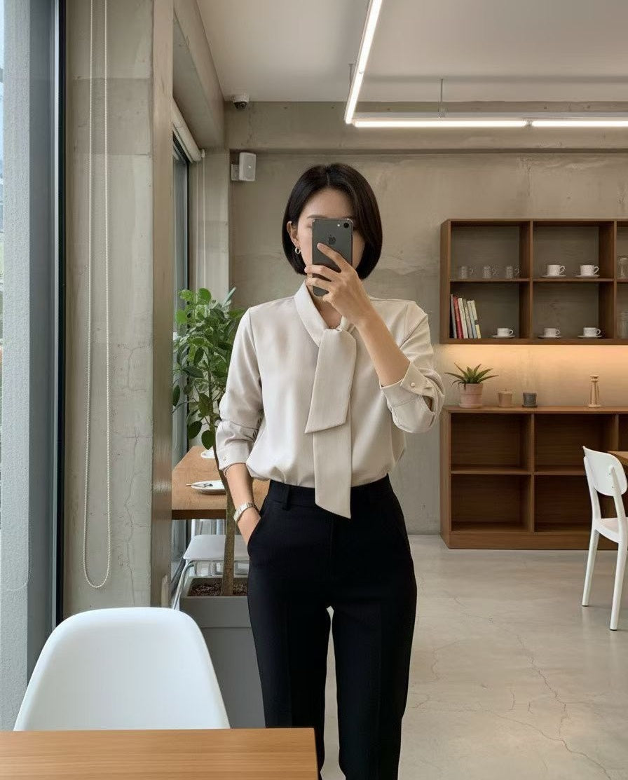 12C113 領巾金釦雪紡上衣