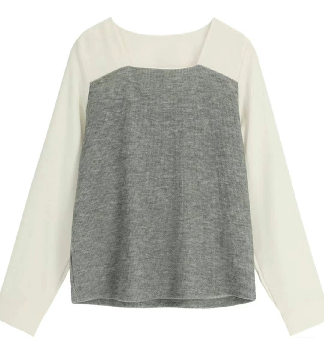 12C115 異材質方領雪紡上衣