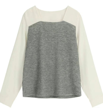 12C115 異材質方領雪紡上衣