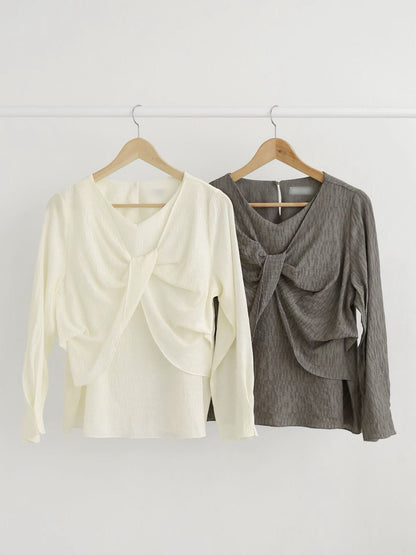 12C112 前襟扭結壓紋雪紡上衣