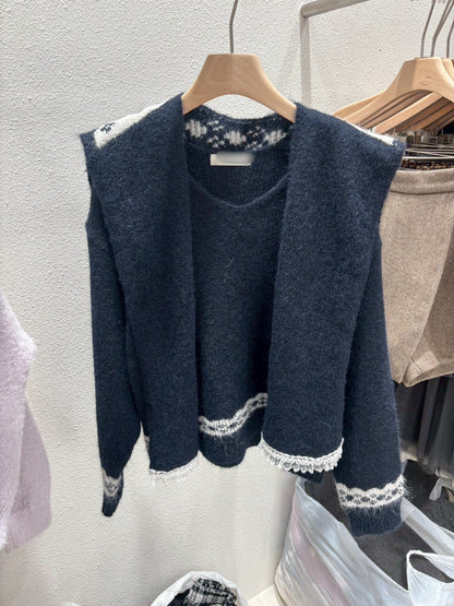 1A115 雪花披肩+v領毛衣