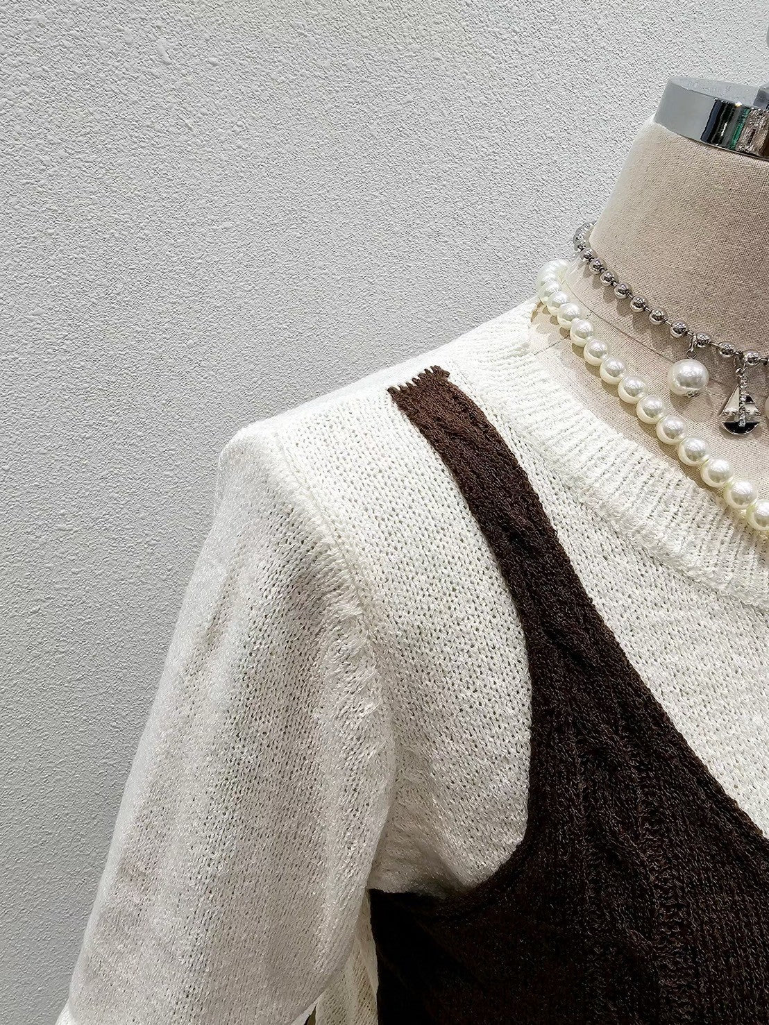 1A101 假兩件蕾絲下擺背心毛衣