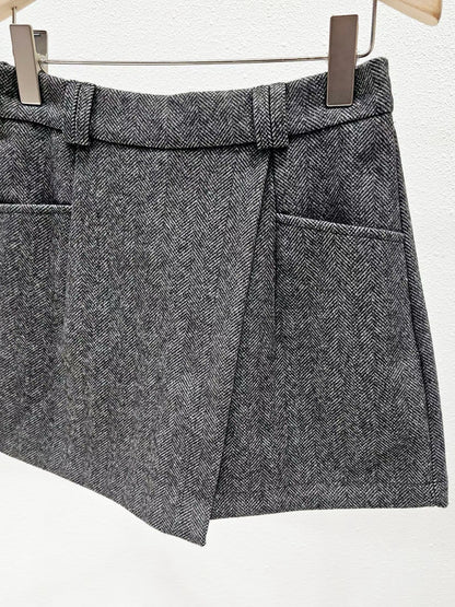 1A102 人字紋毛料短褲裙(後鬆緊腰)