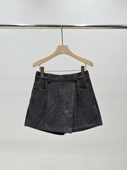 1A102 人字紋毛料短褲裙(後鬆緊腰)