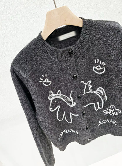 1A118 塗鴉感毛線外套