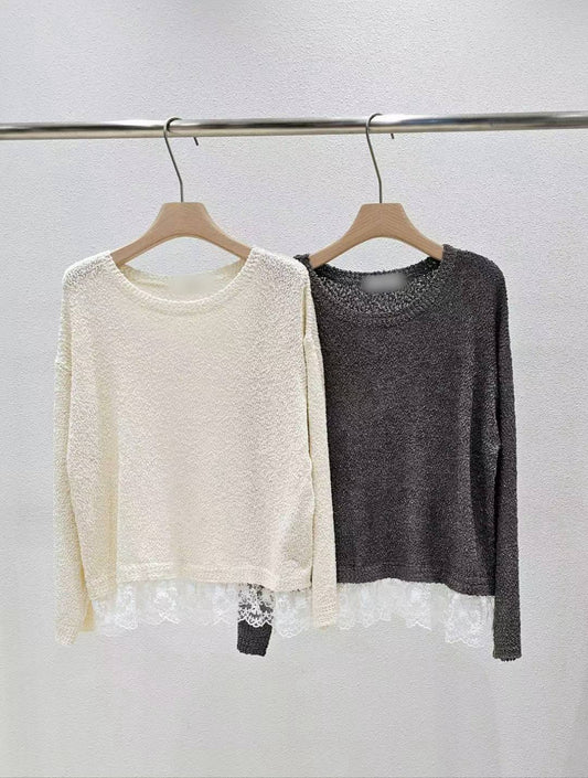 1A117 下拚蕾絲針織衫