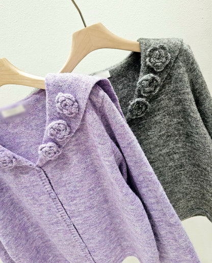 1A116 花朵水手領針織外套