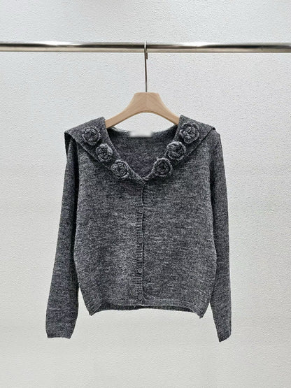 1A116 花朵水手領針織外套