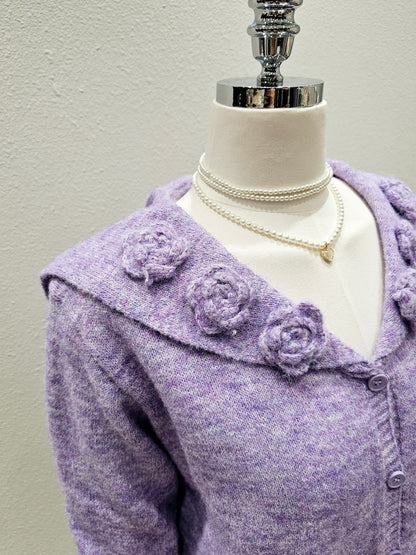 1A116 花朵水手領針織外套