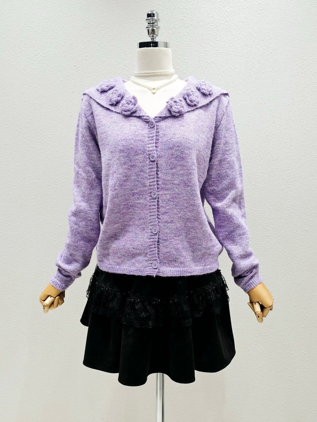 1A116 花朵水手領針織外套