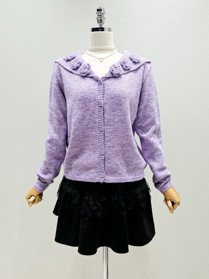 1A116 花朵水手領針織外套